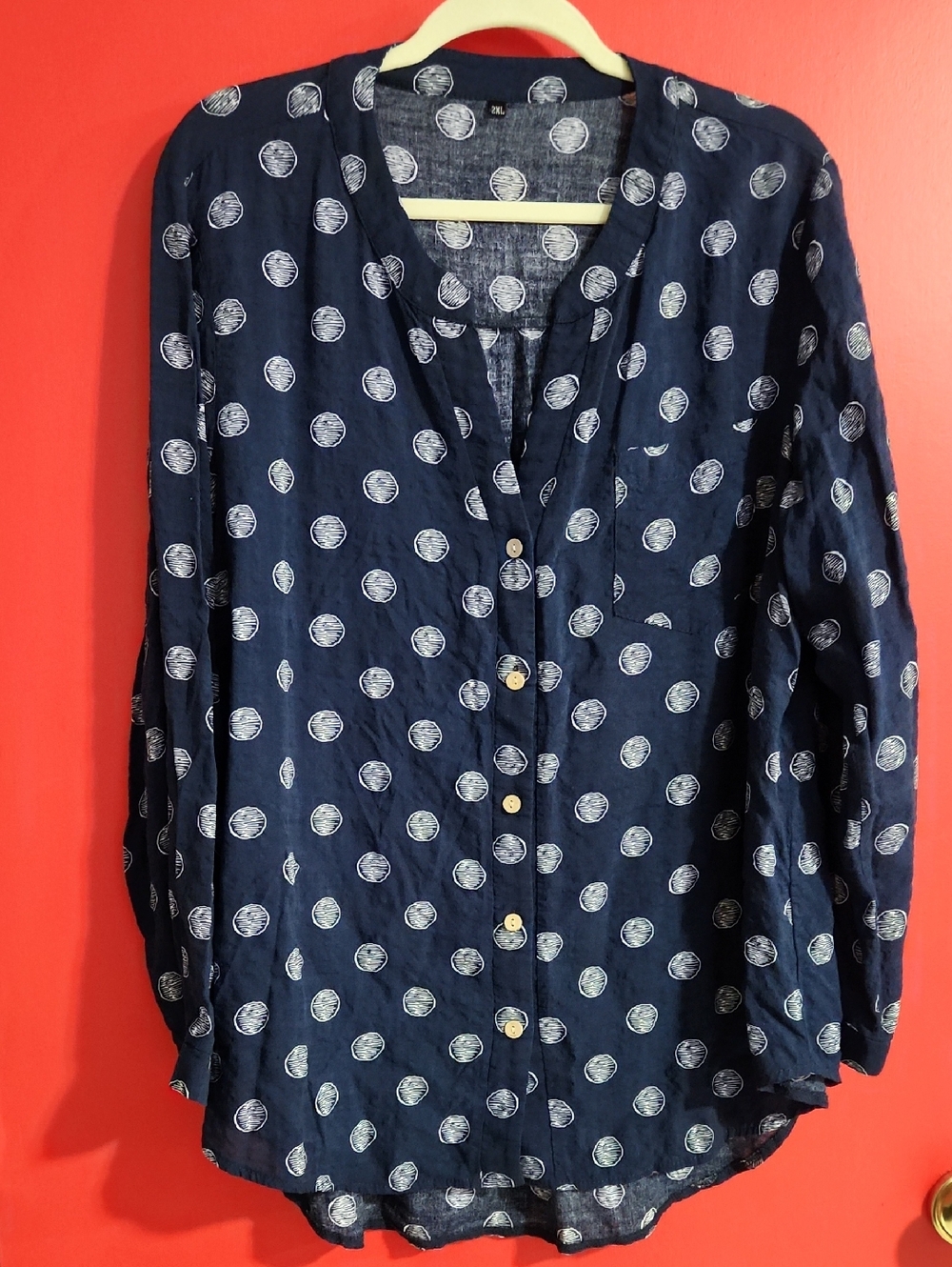 2XL Navy Button-Front Women's Top
